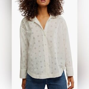 Free People Cream Eyelet Button-Up Blouse